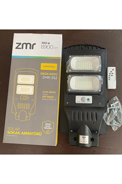 ZMR solar sokak armatürü kumandalı sensörlü 100 Watt IP65 beyaz ışık