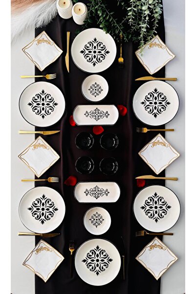 Borser Black Patterned [Set2] 6-Person 14-Piece Breakfast Set