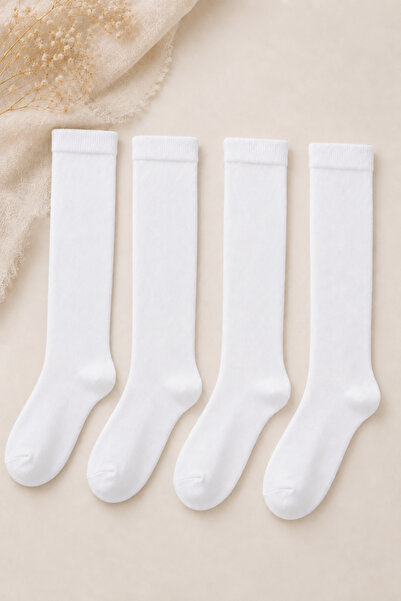 Ollero 4 Pairs Girls' School Knee High Socks Seamless White