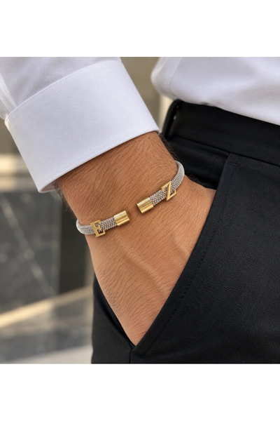 simurg jewellery Gümüş 2 Harfli Beyaz Çelik Bileklik