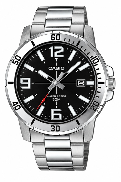 Casio Silver Color Men's Wristwatch with Black Cord