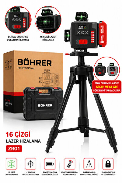 BÖHRER BA011439 2 AKÜLÜ YENİ MODEL 16 SATIR 360 DERECE 4 KÖŞE PROFESYONEL YEŞ...