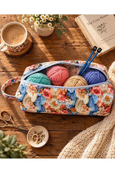 Ays Quilt Örgü Çantası - Dikiş El İşi Taşıma Çantası ve Yün Organizer