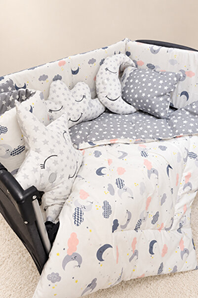 bebek_iklimi 70X110 Park Crib Baby Sleeping Set 10 Pieces Gray