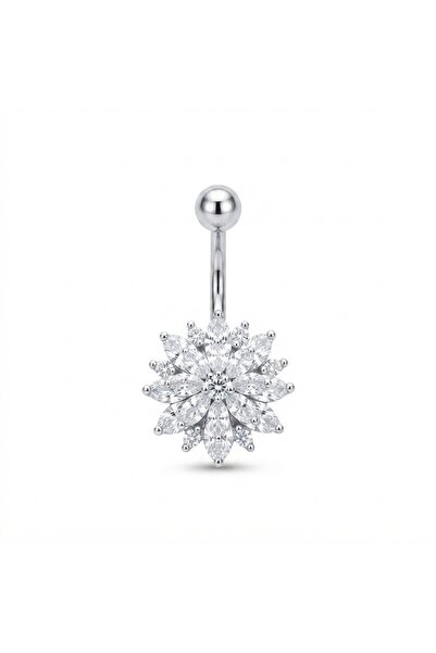 Siya Silver Zirkon Taşlı Çelik Lotus Göbek Piercingi - 2,7 cm