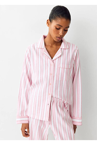Mango Teen Çizgili pamuklu kontrast dikişli pijama