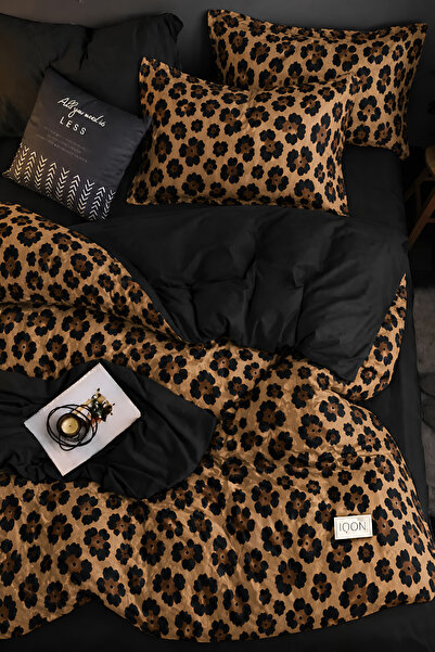 İQON Duvet Cover Set with Fitted Sheet Double Black Pantera