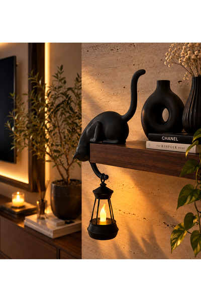 Hediye24 Modern & Şık - Minimalist Kedi Tasarımlı Dekoratif Raf Lambası – Gec...
