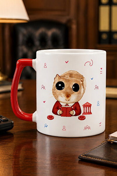 Kırtasiye Ofisi Sad Üzgün Hamster Bankacı Baskılı Kırmızı Kulplu Prime Kupa