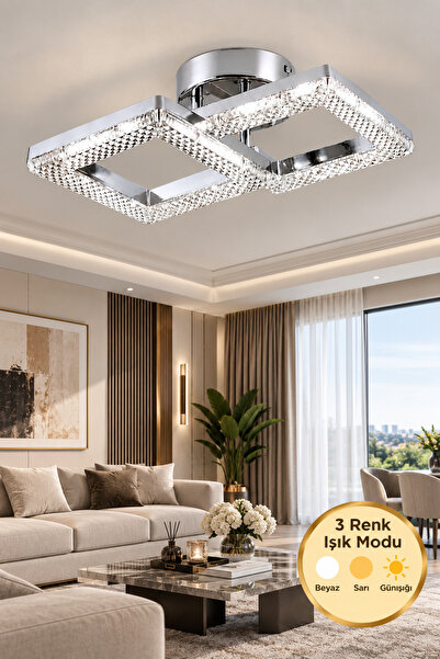 Elora Home Aria Model 2"li Gümüş 3 Renk Modu Ledli Modern Tavana sıfır Salon ...