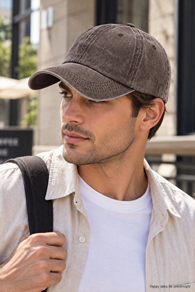 ZERAMİNE Brown Unisex Vintage Hat Adjustable Vintage Plain Hat