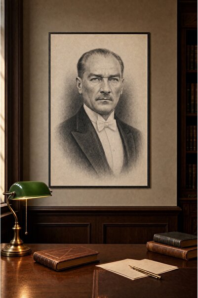 ZURİ DESİGN Ataturk slika u ramu, MDF zidna slika, kolekcija portreta ugljem ...