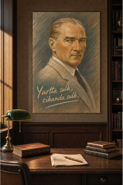 ZURİ DESİGN Ataturk slika u ramu, MDF zidna slika, kolekcija portreta ugljem ...