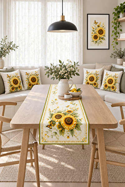 Bebişim Halı Sunflower and Butterfly Patterned 4-Piece Throw Pillow Cover Run...