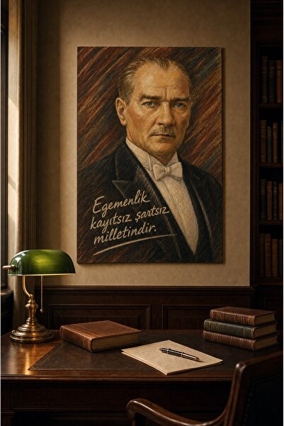 ZURİ DESİGN Ataturk slika u ramu, MDF zidna slika, kolekcija portreta ugljem ...