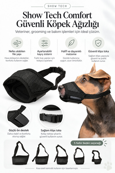 Showtech Comfort Safe Dog Muzzle Xsmall - Half Size Adjustable Muzzle High Protection