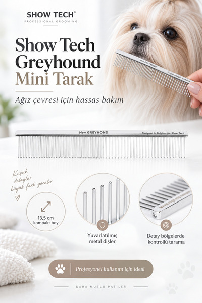 Showtech Greyhound Kedi Köpek Ağız Çevresi için Mini Tarak 13,5 cm