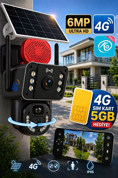 O-KAM 3815 4G 6MP Dual Lens Güneş Panelli Solar Sirenli Güvenlik Kamerası Tur...