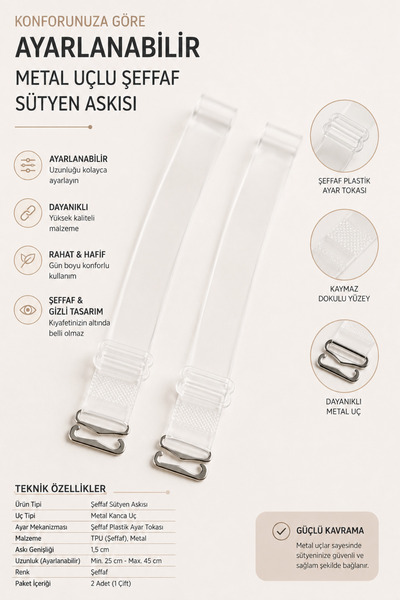 Atelier Tuberose Şeffaf Demir Sütyen Askısı / Kopçası