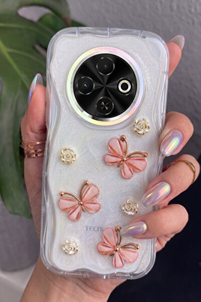 Rivor Tecno Spark 30C Uyumlu Kılıf Kamera Korumalı Kelebek Ve Çiçek Kabartmal...
