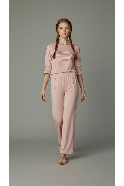 I BIZA Combed Cotton Sports Suit with Heart Embroidery, Three-Quarter Sleeves...
