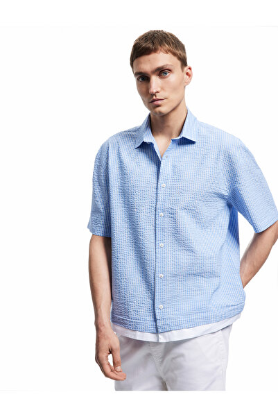 Koton Short Sleeve Regular Fit Classic Collar Fabric Detailed Striped Shirt