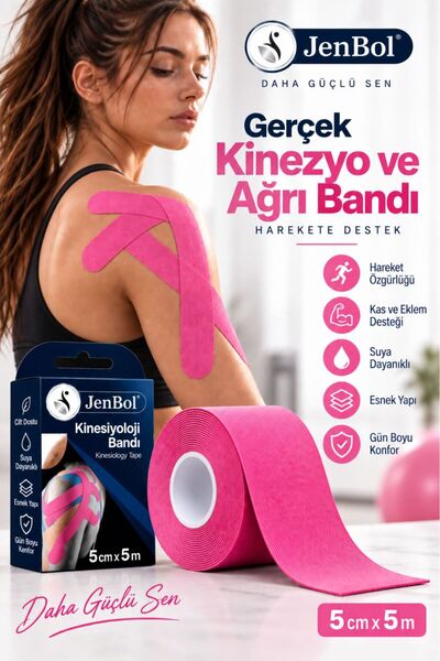 Jenbol Kinezyo Sporcu Bandı Ağrı Bandı 5 Metre X 5 Cm Pembe