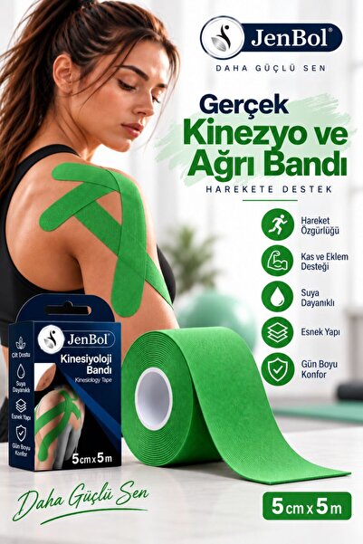 Jenbol Kinezyo Sporcu Bandı Ağrı Bandı 5 Metre X 5 Cm Yeşil