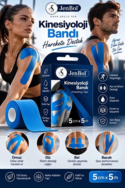 Jenbol Kinesiology Tape Ağrı Bandı 5 cm x 5 m - Mavi