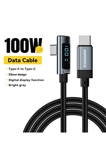 essager 1m C-C 100W Bright grey PD100W USB Type C Cable 90 Degree 5A Fasting ...