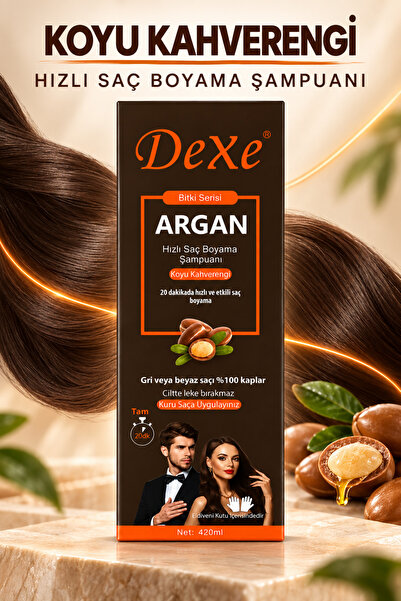 Dexe Argan Özlü Hızlı Saç Boyama Şampuanı Koyu Kahverengi 420 ml – 30 Dakikad...