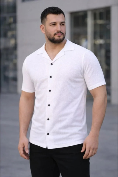 Wear Up قميص رجالي من قماش الوافل بأكمام قصيرة وأزرار وياقة مفتوحة وقصة عادية...