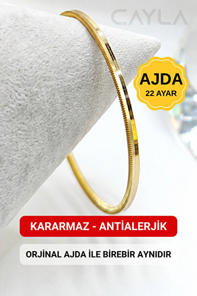 Çayla Oluklu Ajda Bilezik - Kararmaz ve Antialerjik - 22 Ayar Altın Kaplama -...