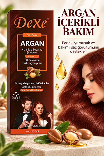 Dexe Argan Özlü Kırmızı Saç Boyama Şampuanı 420 ml – 30 Dakikada %100 Beyaz Kapatma