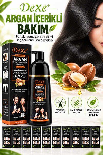 Dexe Black Hair Shampoo – 8 Dakikada Etkili Saç Siyahlaştırıcı Şampuan 420 ml + Seyahat Boy Hediye