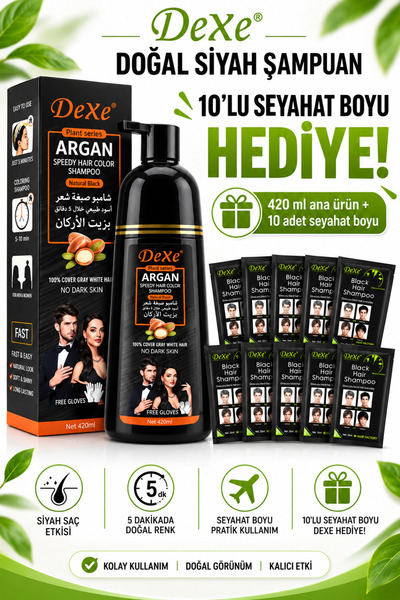 Dexe Black Hair Shampoo – 8 Dakikada Etkili Saç Siyahlaştırıcı Şampuan 420 ml...