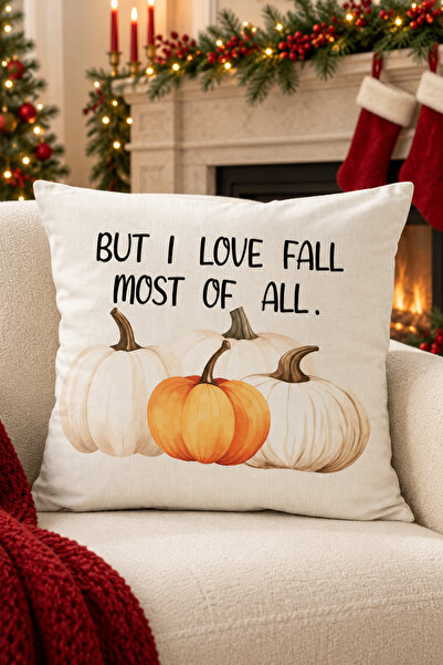 Evmila Pumpkin Patterned Autumn Themed Decorative Throw Pillow Cover 43X43 cm