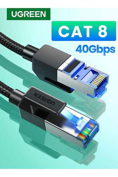 Ugreen كابل إيثرنت دائري من الفئة 8 (Cat8 Class 10f/ftp) مع غلاف مضفر بطول 20...