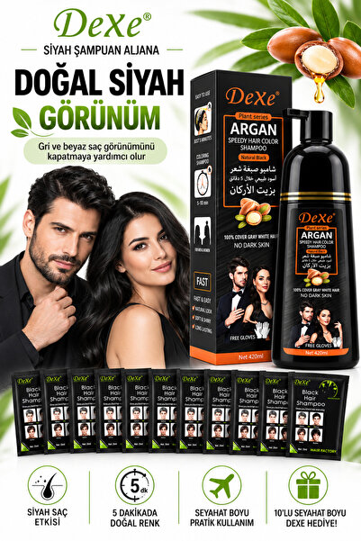 Dexe Black Hair Shampoo – 8 Dakikada Etkili Saç Siyahlaştırıcı Şampuan 420 ml + Seyahat Boy Hediye