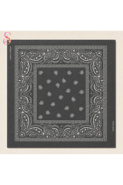 %100 Pamuk Paisley Desenli 50x50 cm Kadın Bandana Saç ve Boyun Aksesuarı