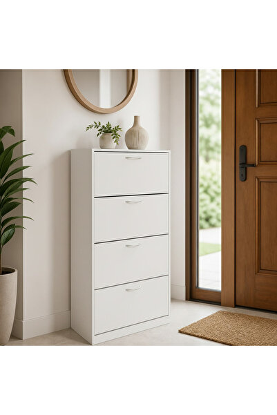 The Living Shoe cabinet, white color, 4 tiers, size 150 cm * 60 cm.