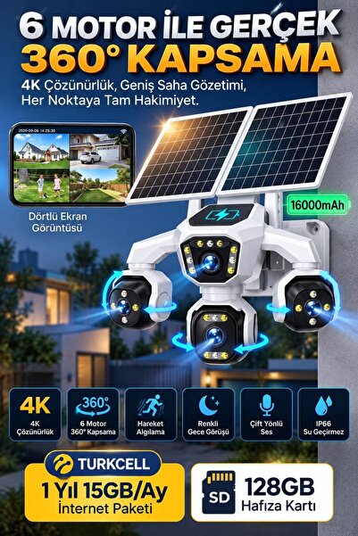 STANX 4 Kameralı 20MP 3 PTZ Telefondan Döner 4G Güneş Enerjili Güvenlik Kamer...