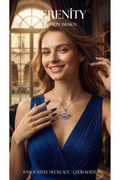 Serenity Spiral Figure Zircon Stone Fan Steel Necklace