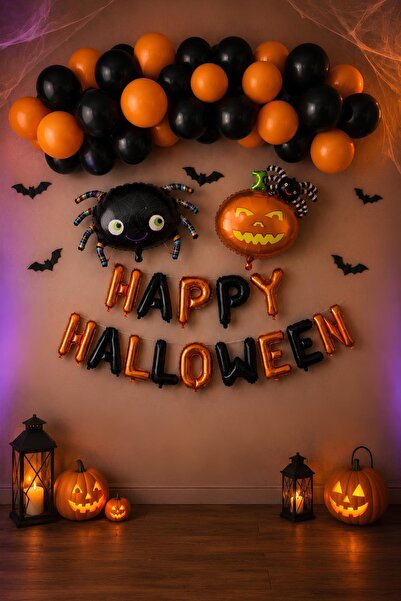 Patladı Gitti Halloween Cadılar Bayramı Temalı Örümcek Balkabağı Parti Konsep...