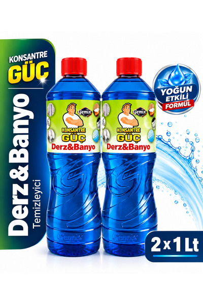 KONSANTRE GÜÇ Derz&Banyo Duşakabin Fayans Arası Temizleyici 1 Litre x 2 –Küf,...