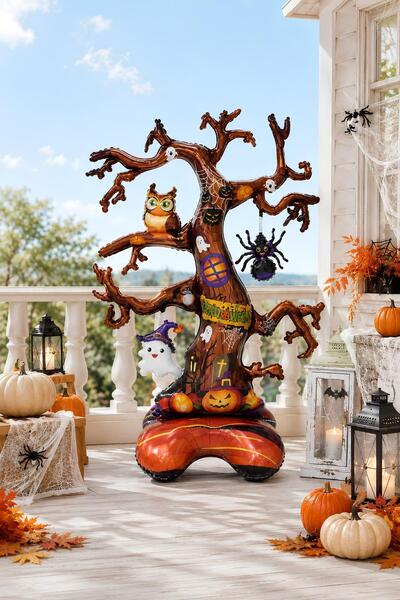 Patladı Gitti Halloween Cadılar Bayramı Ağaç Ayaklı Büyük Boy Folyo Balon 132x90x46 cm