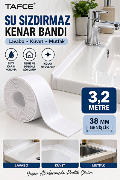 tafce Banyo Küvet Mutfak Lavabo Beyaz Su Sızdırmaz Bant Su Geçirmez Kenar Ban...
