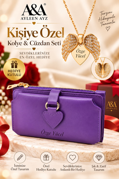 Ayleen Ayz İsme Özel Kadın Cüzdan Cüzdan Aksesuar Kartlık Telefon Bölmeli Kol...
