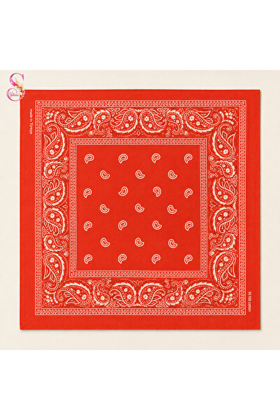 %100 Pamuk Paisley Desenli 50x50 cm Kadın Bandana Saç ve Boyun Aksesuarı