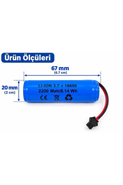 2 Adet 3.7v 2200 mAh 18650 Li-ion Siyah 2 pin (JSTSM 2P) Soketli 2 Adet Uzaktan Kumandalı Oyuncak Araç Pili